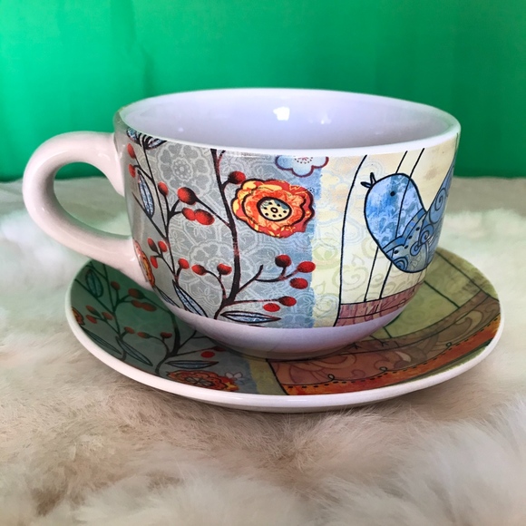Other - Large Mug & Saucer Birds Flowers